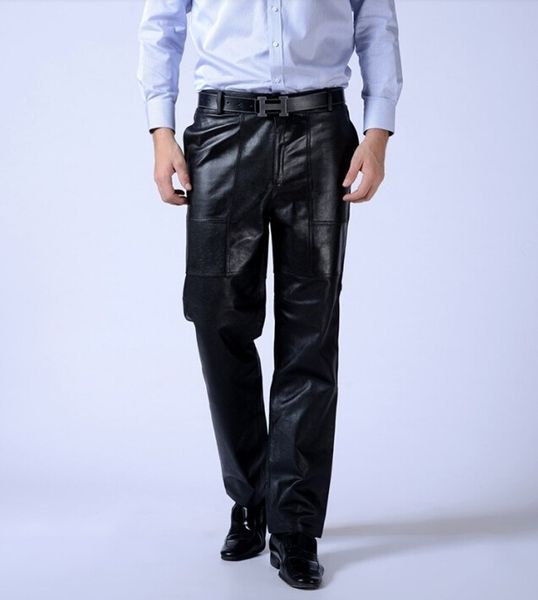 

wholesale- 2016 new genuine leather pants men windproof warm motorcycle trousers plus size pants, Black