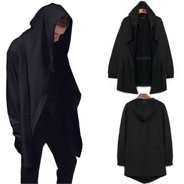 

new style fashion high street men's spring and autumn hoodie fleece length cardigan cape coat black soul, Tan;black