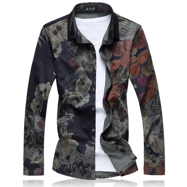 

wholesale- mens shirts fashion 2016 spring floral mens dress shirts -5xl 6xl 7xl camisas social masculina c6120, White;black