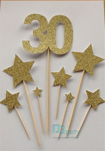 

wholesale- custom number gold 30th birthday cake ers, gold glitter 30 & star cake ers, birthday cake ers, assortment pack