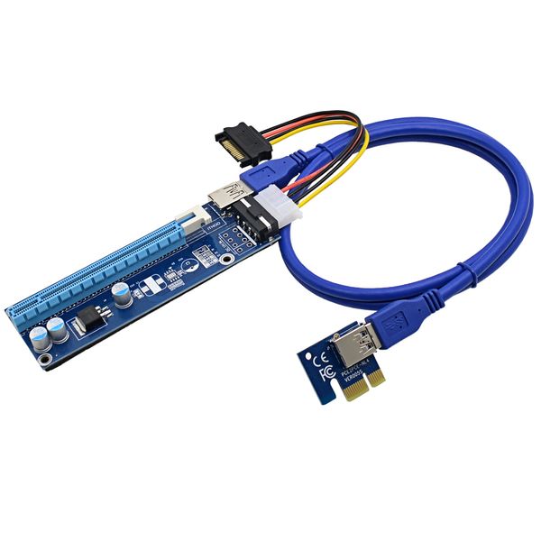Freeshipping 10 Stück 1M PCIe-Riser-Karte PCI-E 1x bis 16x Extender + USB 3.0-Datenkabel/SATA auf 4-poliges Molex-Stromkabel für Bitcoin LTC Miner