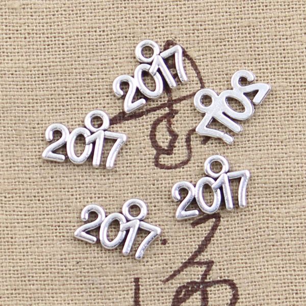 

wholesale- 99cents 15pcs charms letter 2017 year 9*13mm antique making pendant fit,vintage tibetan silver,diy bracelet necklace, Bronze;silver