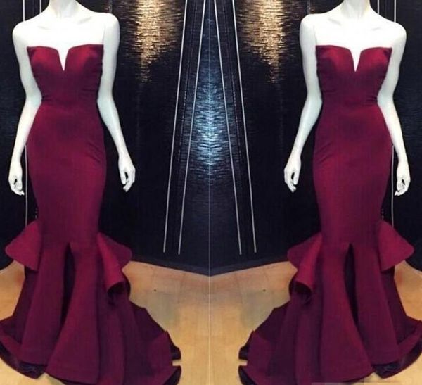 

2017 mermaid prom party dresses burgundy grape formal pageant evening dress long satin plus size gowns backless sexy, Black
