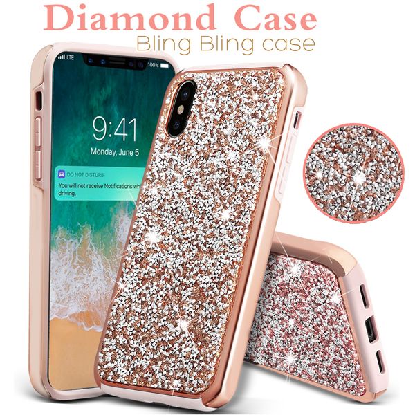 Handyhüllen Diamanthüllen für iPhone 15 14 13 12 Pro Max e A30 Note10 S10 Premium Bling 2 in 1 Luxus-Glitzerhüllen mit OPP-Paket LQPG