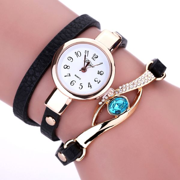 

wholesale- duoya new brand eye gemstone luxury watches women gold bracelet watch dress female pu leather electronic quartz wristwatches, Slivery;brown