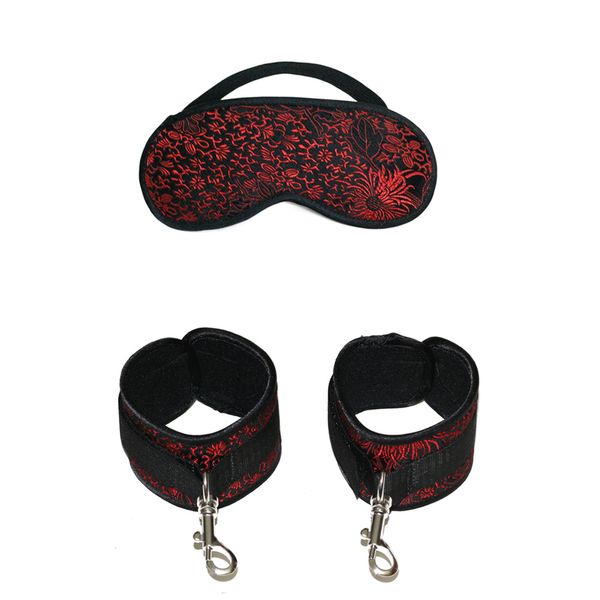 

red satin fabric bondage handcuffs and blindfold,,bed restraints for beginners,products,delivery