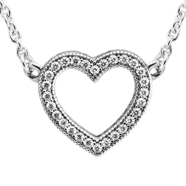 

2017 loving hearts silver necklace with clear cz 100% 925 sterling silver necklace diy jewelry
