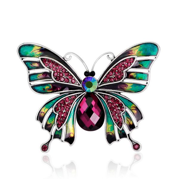 Elegante Esmalte Epóxi Borboleta Broches Liga Vintage Ametista Cristal Strass Broches De Animais Pinos Vestidos Corsage Broches Partido Jóias