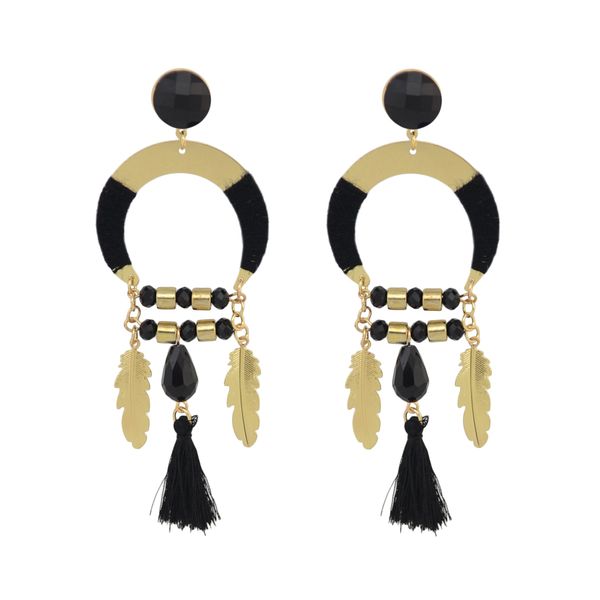 

idealway 4 colors vintage antique gold plated fashion long tassel feather drop dangle hook charm earrings, Silver