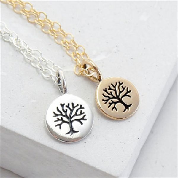

round handmade necklace one tree round necklace tiny forest nature wilderness trees hiking camping pendant necklace coworker gift, Silver