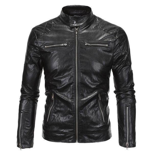 

new motorcycle faux leather jacket men 2017 fashion black moto biker windbreaker jacket brand veste cuir homme jaqueta de couro, Black;brown
