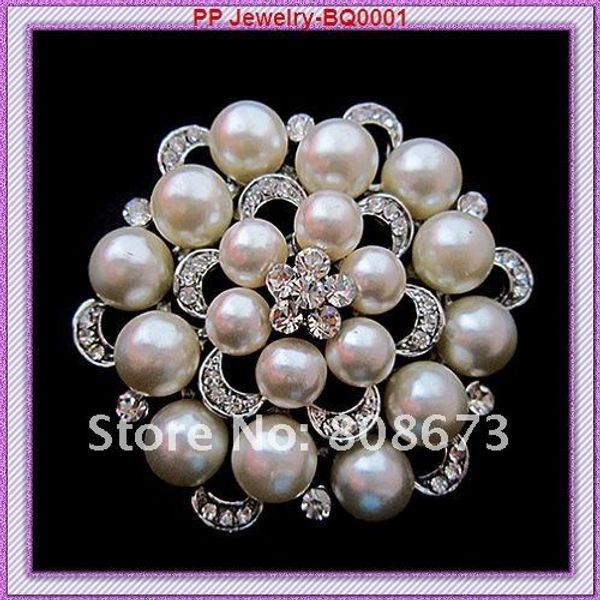 

wholesale- very sparkling crystal silver tone big flower wedding party women jewelry brooch pretty imitation pearl buckle pins, Gray
