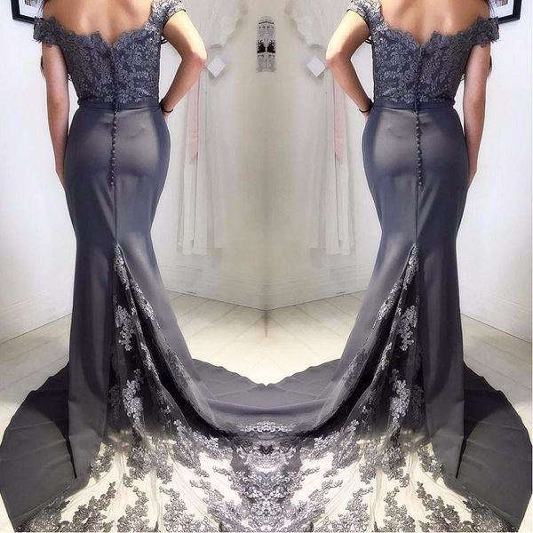 

серые русалка вечерние платья элегантный vestido де феста аппликация атласная кружева с плеча платья партии дешевые платья невесты, Black;red