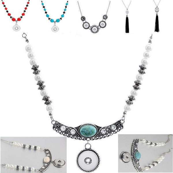 

new styles diy jewelry sellers snap tassel and turquoise snaps necklace fit 18mm ginger snap buttons wholesale, Silver