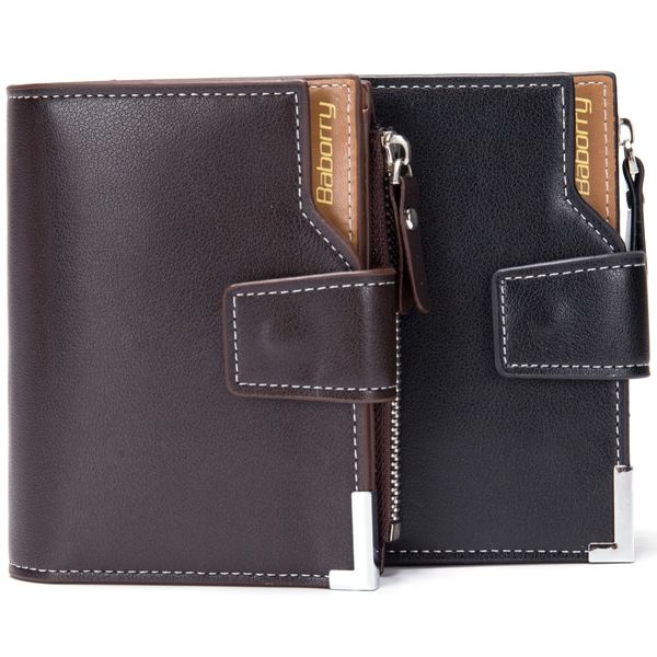 

baborry new design men wallets carteira black brown color quality 3 fold hasp documents id card holder zipper coins change purse, Red;black
