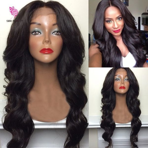 

glueless полный шнурок человеческих волос парики для чернокожих женщин перуанский девственные волосы парик объемная волна кружева фронт чело, Black;brown