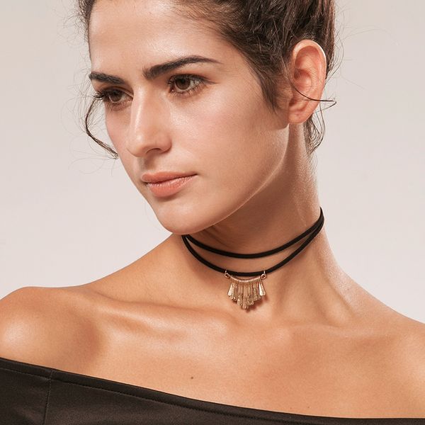 

women western retro style wholesale korea velvet cord double layers pendant necklace gothic choker pendant necklace factory price