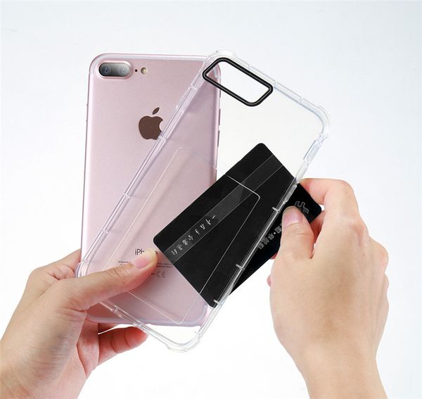 Card Slot Clear Case For iPhone X XR XS Max 8 7 6 6S Plus Soft TPU Transparent Phone Back Cover Cases Card Holder Shells