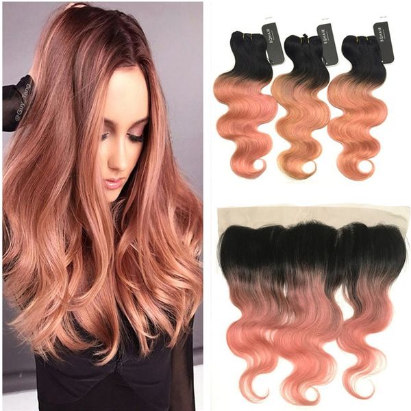 2019 Ombre Pink Hair With Lace Frontal Ombre 1b Rose Gold Human