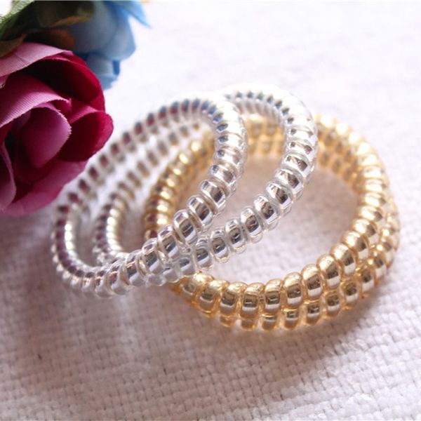 

wholesale- 10x sell gold/silver elastic rubber telephone wire hair rope ponytail holder, Slivery;white