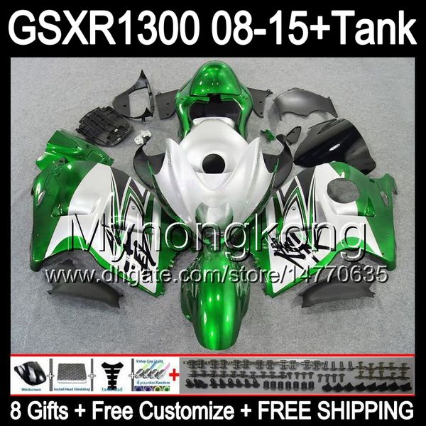 glänzend grün 8Geschenke für Suzuki Hayabusa GSXR1300 08 15 GSXR-1300 14MY88 GSXR 1300 GSX R1300 08 09 10 11 12 13 14 15 grün weißes Verkleidungsset