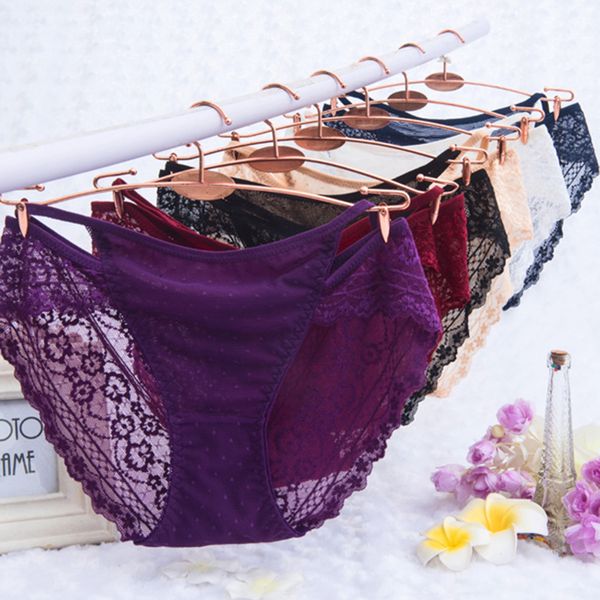 

6 colors lace seamless underwear panties briefs ribbon mesh hollow temptation traceless lingerie knickers  l ladies underpants, Red;black
