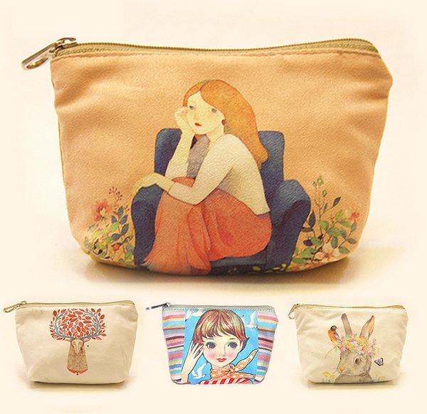 

10pcs / lot холст монетки кошелек мини-кошелек Key сумка Vintage поймать весь мешок Сладкий кошелек сцепления