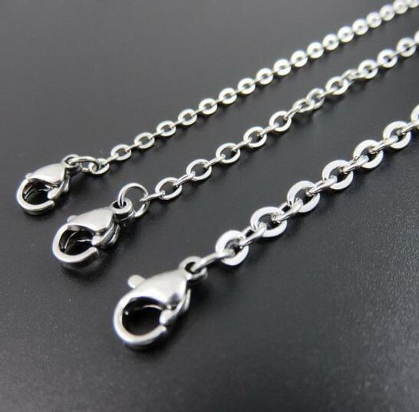 

100pcs lot wholesale stainless steel silver tone 1.5mm/2mm/2.3mm strong flat oval chain necklace women jewelry 18 inch -28 inch