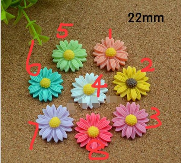 

100pcs 22mm diy phone case accessories sunflower daisies children hair rope resin material resin flower accessories, Blue;slivery