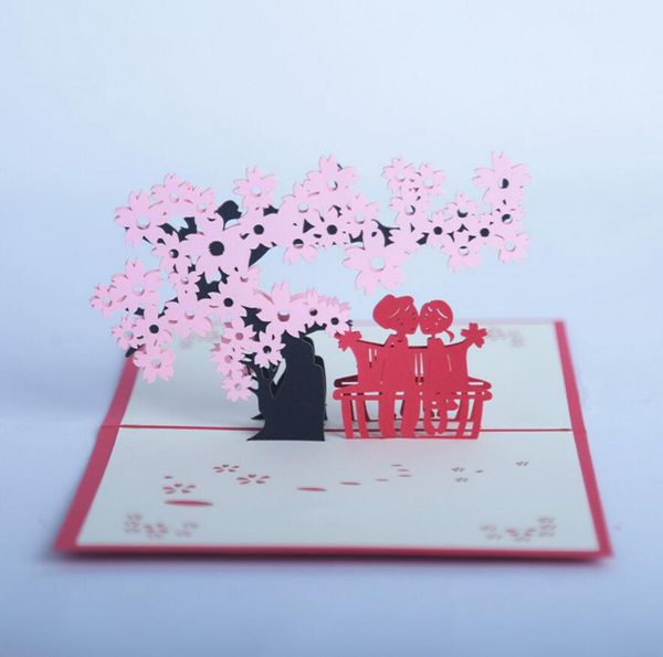 10pcs Cherry Tree Lover Handmade Kirigami Origami 3D Pop UP Biglietti d'auguri Biglietto d'invito per matrimonio Festa di compleanno regalo