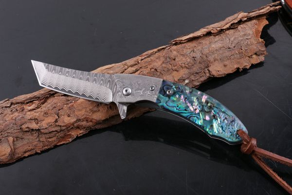 Coltello chiudibile Flipper Damasco stile 2 di fascia alta VG10-Coltelli tascabili EDC con lama Tanto Point in acciaio Damasco con fodero in pelle