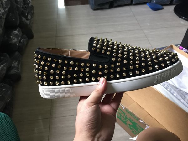 

2019 men womens suede spiked luxury design high red bottom rivet casual shoes loubiz fashion shoes, Black