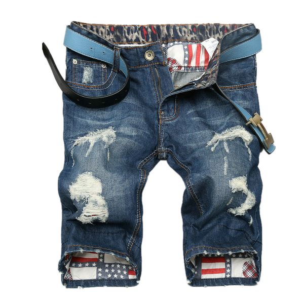 

wholesale- vesonal 2017 summer hole ripped denim jeans shorts men straight mens fashion casual short pants pantalones v13146, White;black