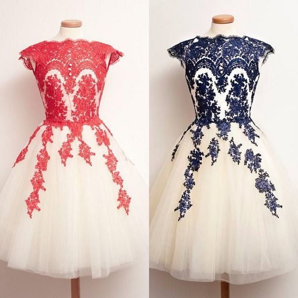 Vestido de convidado de casamento lindo vestido vermelho marfim marfim branco champanhe feitos sob encomenda do laço apliques de dois tons de dama de honra curta