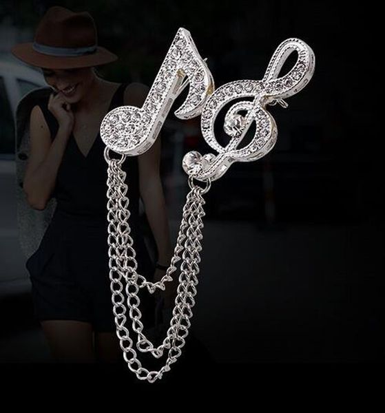 

wholesale- 2017 musical note rhinestone brooch pin elegant chain brooch scarf buckle brooches for women broaches, Gray