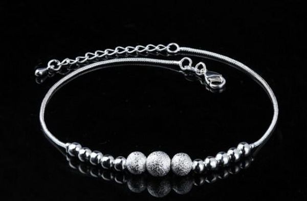 

fashion sterling silver 925 women 3 matting beads ankle bracelets anklets charms for bracelets foot chains, Red;blue