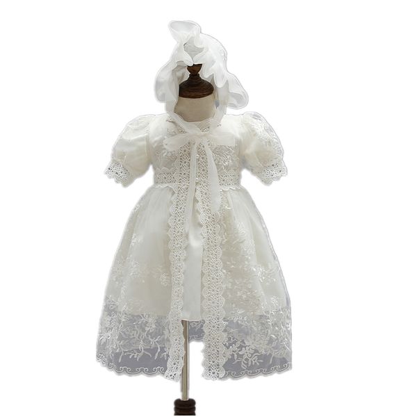 

3pcs fashion newborn baby girls dress infant baby girl christening gown girls lace party wedding dress, White