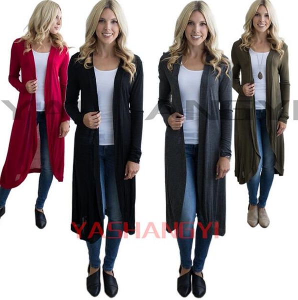 

2017 весна и осень женская повседневная с длинным рукавом кардиган вязать трикотаж шифон платье пальто длинные макси обертывания пиджаки пал, Tan;black