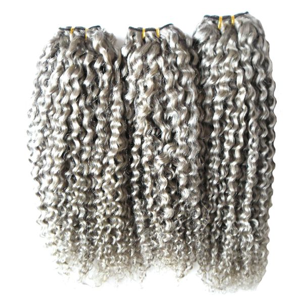 

gray hair extensions weave kinky curly human hair bundles 3pcs/lot virgin brazilian wave hair weaves,double drawn,no shedding, Black