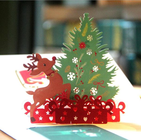 Großhandel 3d Pop Up Karten Frohe Weihnachten Origami Papier Laser Cut Postkarten Geschenk Grußkarten Handgemachte Leere Bunte Weihnachtsbaum Von