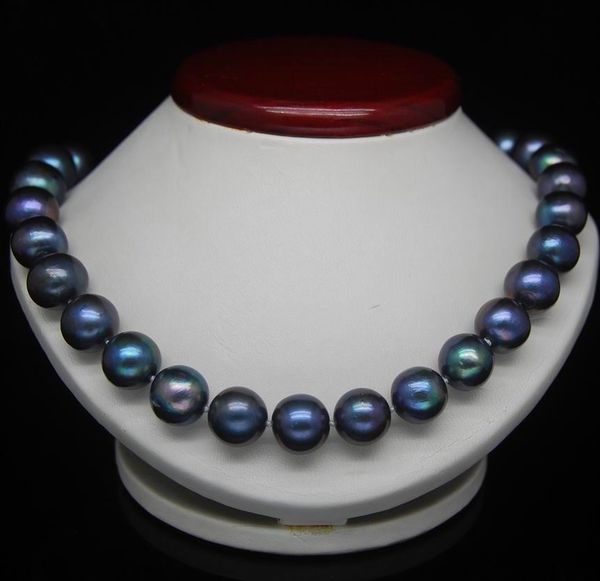 

18''10-11mm tahitian black blue pearl necklace 14k, Silver