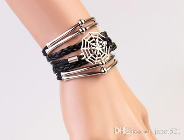 

boho vintage leather bracelets gothic spider net silver metallic woven bracelets charm gifts wrap bracelets, Golden;silver