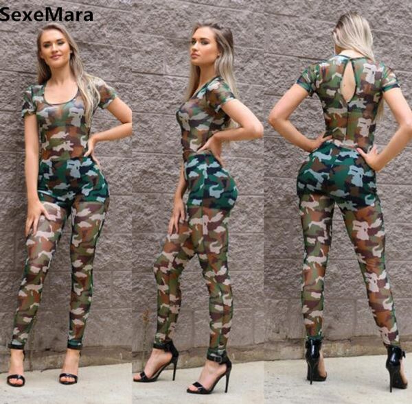 

wholesale- bodycon womens rompers jumpsuit 2017 fashion sleeveless mesh camouflage one piece mono long pant women jumpsuit, Black;white