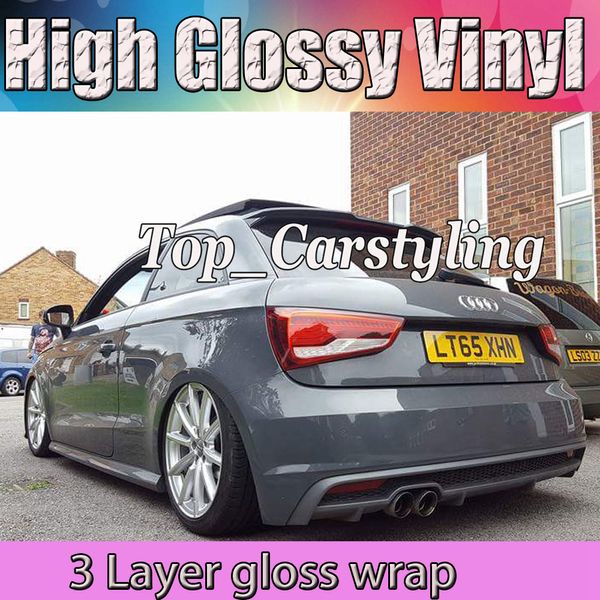 3 Schicht Nardo GRAU Glossy Vinyl Wrapping Glanzfolie Car Body Sticker Shinny Selbstklebende Wrap Air Bubble Free 1.52X20M / ROLLE 4.9x66ft