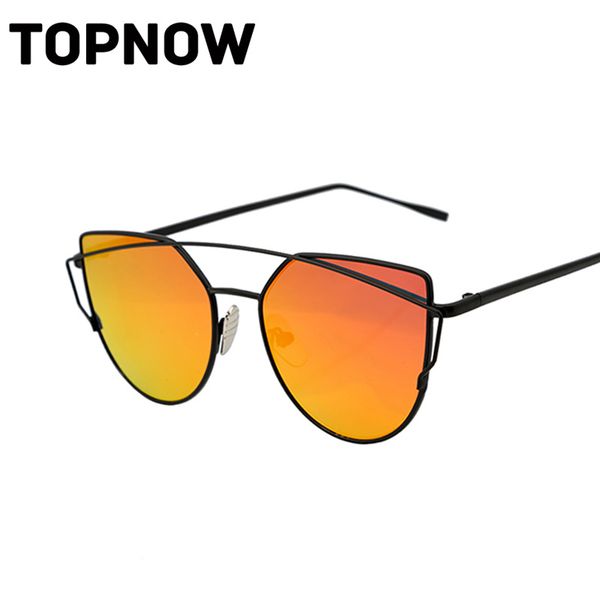 

wholesale-fashion cat eye sunglasses women classic brand design vintage coating mirror flat panel lens sun glasses for women gafas oculos, White;black