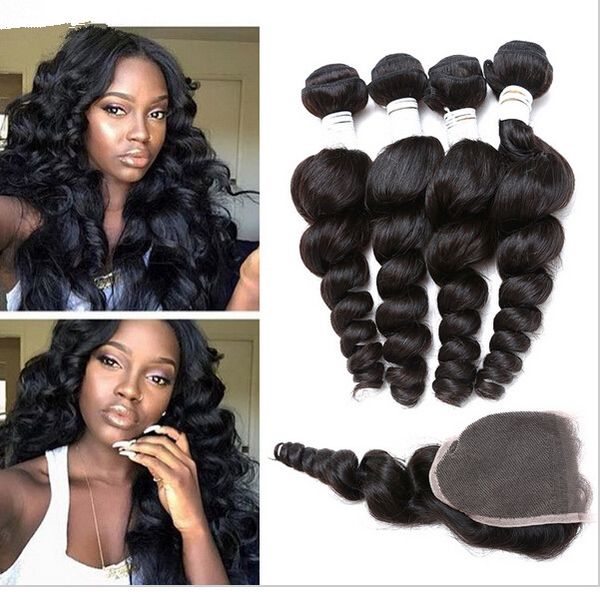 Free Middle 3 Part 4x4 Lace Top Closure With Weaves Loose Wave
