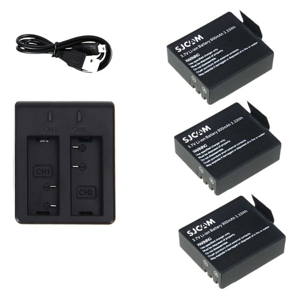 

3pc original jcam 3 7v 900mah battery dual battery charger for j4000 j5000 j6000 j7000 j9000 erie action camera