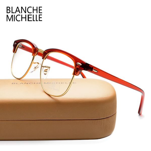 

wholesale- classic half frame uv400 eyeglasses frame men fashion women gold clear glasses frame optical glasses frames original box, Silver