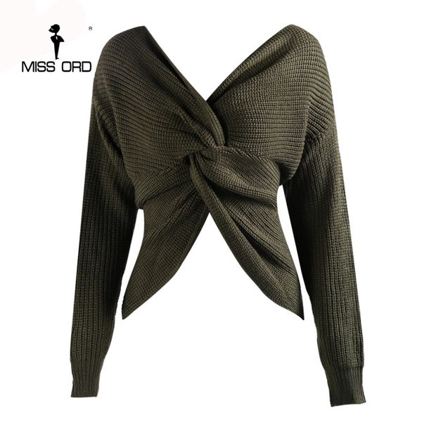 

wholesale- missord 2017 v-neck long sleeve cross fold sweater ft4191-1, White;black