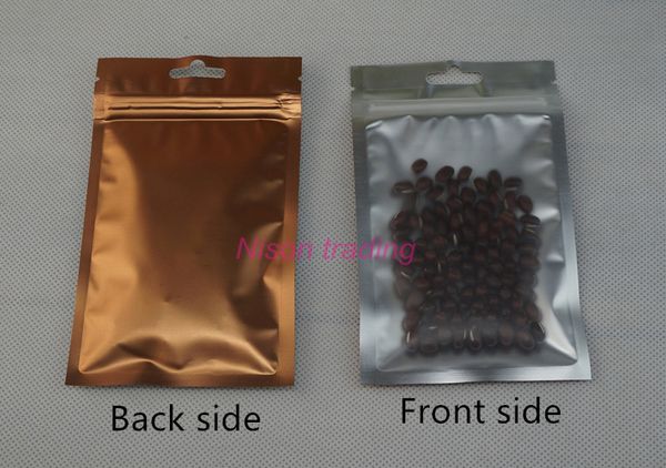 Kaffeebohnen-Verpackungsbeutel. Kostenloser versand 9x15 cm 100 teile/los vorne transparente farbige aluminiumfolie druckverschlussbeutel, kokos orange verpackungssack